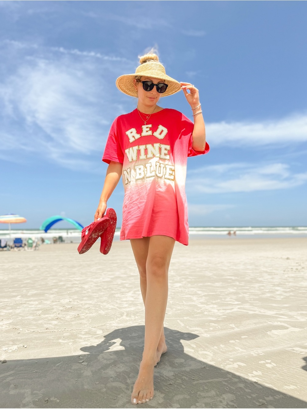 Red Ombre Graphic Tee with Sparkle Lettering RED WINE N BLUE